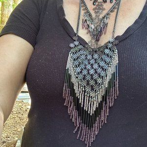 Huge bib fringe statement necklace